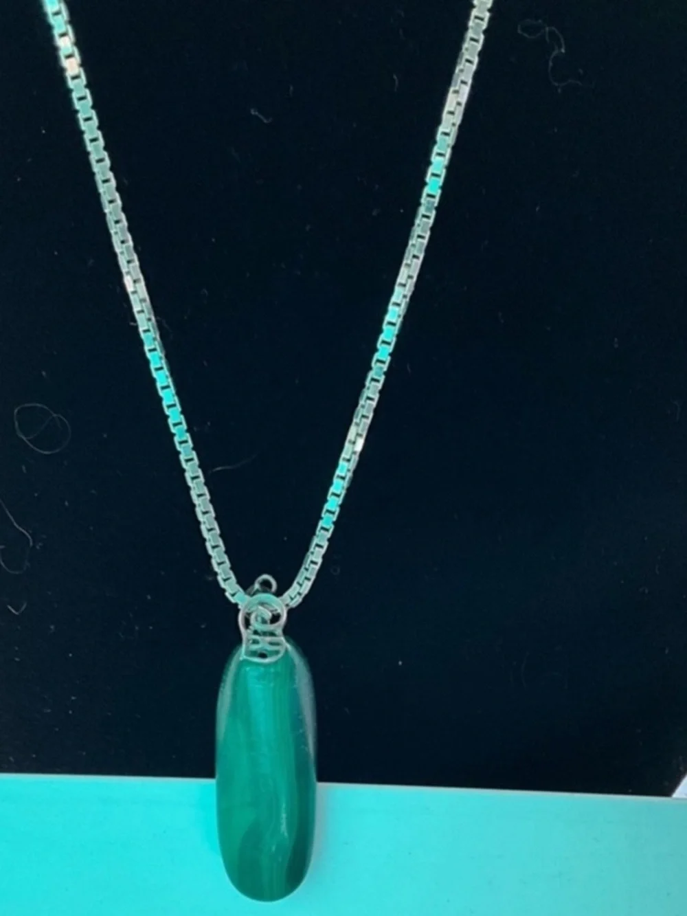 Premium Malachite Pendant 2MM Italian Sterling Silver Box Chain 20” - Picture 4 of 5